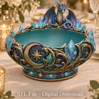 Celestial Crystal Dragon Bowl STL File for 3D Print - Model thumbnail 3
