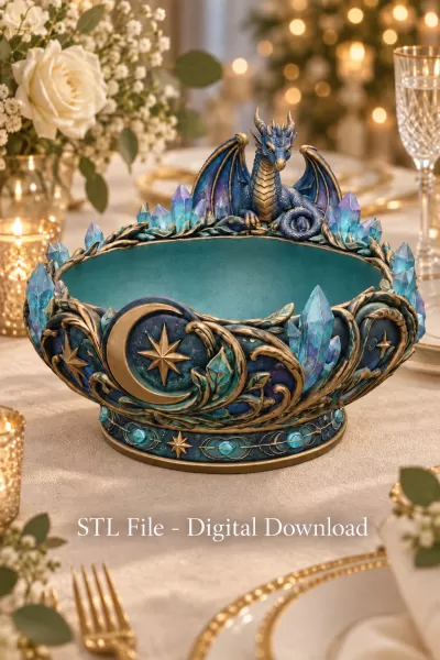 Celestial Crystal Dragon Bowl STL File for 3D Print - Model preview 3