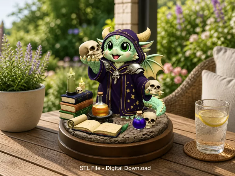 Cute Fantasy Mage Dragon STL File for 3D Printing - Model preview 1