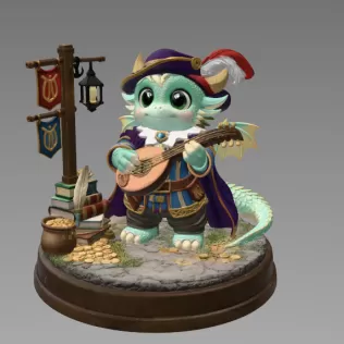 Mystic Bard Dragon STL File for 3D Printing - Model thumbnail 3