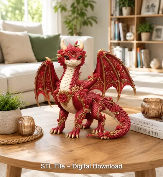 Crimson Rose Dragon STL File for 3D Print - Model preview 1
