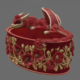 Crimson Poppy Dragon Planter STL File for 3D Print - Model thumbnail 9