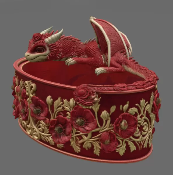 Crimson Poppy Dragon Planter STL File for 3D Print - Model preview 9