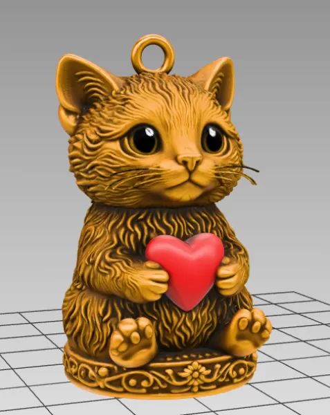 Cute Cat Pendant — Heart Holding Figurine - Model preview 5