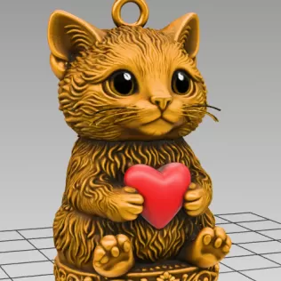 Cute Cat Pendant — Heart Holding Figurine