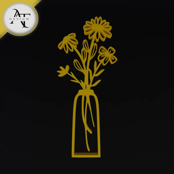 Flowers in vase - Line Art - 2D Wall Art Decor - Model preview 1