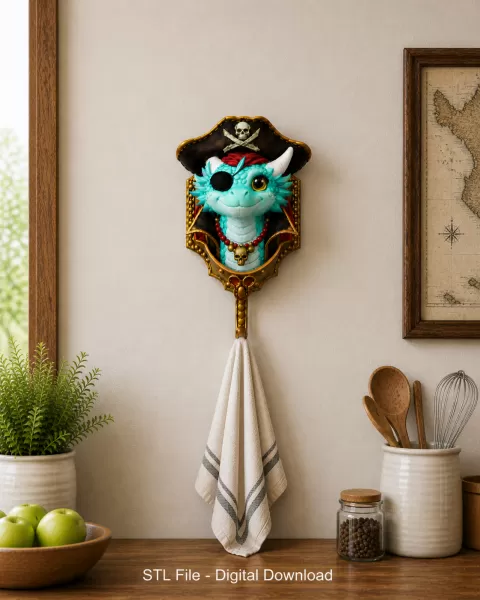 Pirate Dragon Key Holder STL File for 3D Print - Model preview 2