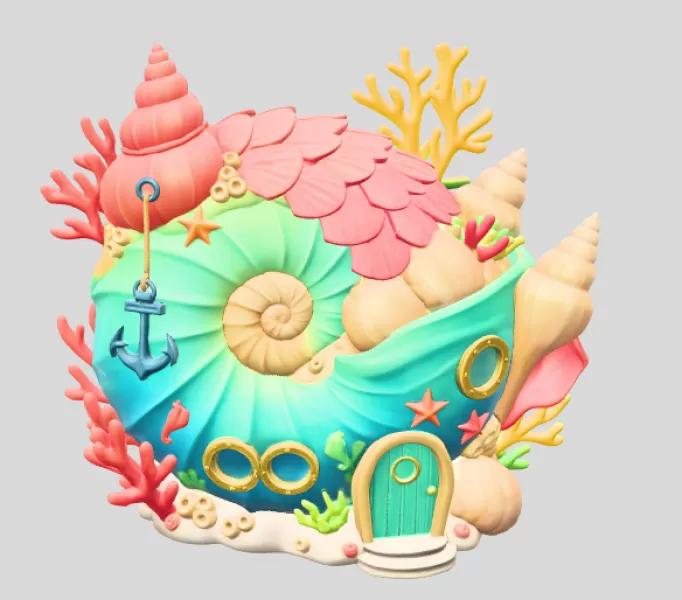 Ocean Shell House – STL File for 3D Printing - Model preview 11