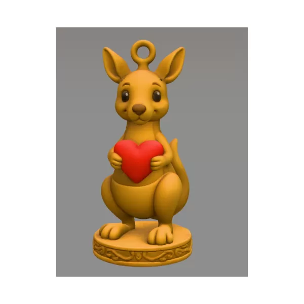 Kangaroo with Heart — Detailed Kangaroo Pendant / Figurine - Model preview 1