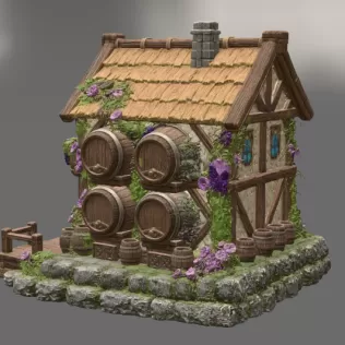 Fantasy Wine Cottage – Medieval Vineyard House STL for 3D Printi - Model thumbnail 4