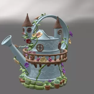 Enchanted Watering Can House STL File for 3D Printing - Model thumbnail 5