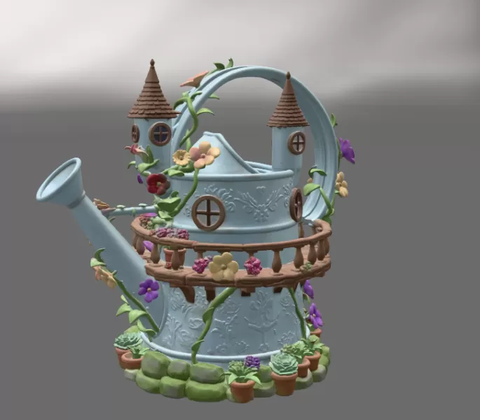 Enchanted Watering Can House STL File for 3D Printing - Model preview 5