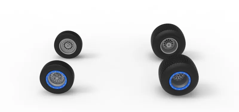 Wheel Set of Vintage Dirt Silver Crown Car Scale 1:25 - Model preview 5