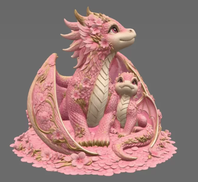 Cherry Blossom Dragon Family STL File for 3D Print - Model preview 6