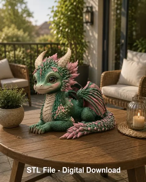 Blossom Guardian Dragon STL File for 3D Print - Model preview 2