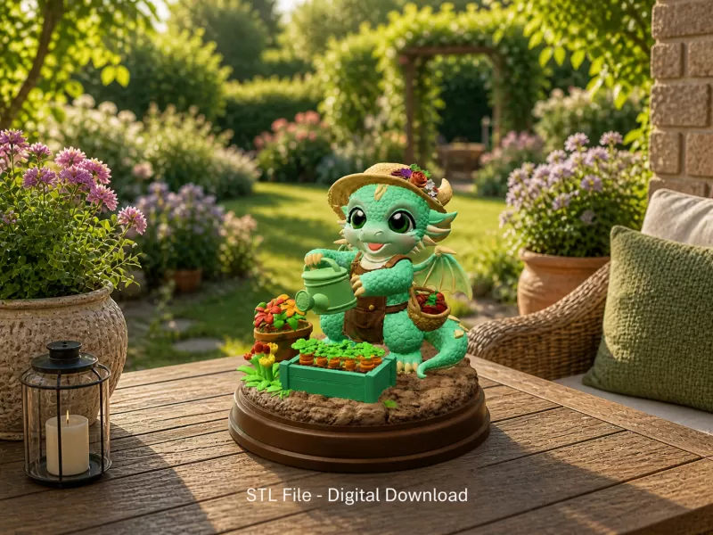 Cute Farmer Dragon Figurine STL File for 3D Printing - Model preview 1