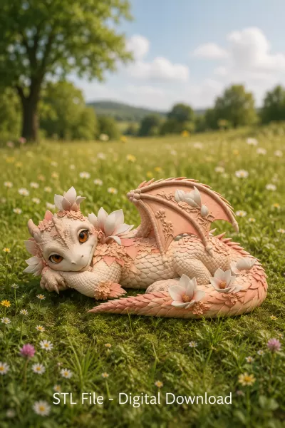 Peach Baby Blossom Dragon STL File for 3D Print - Model preview 2