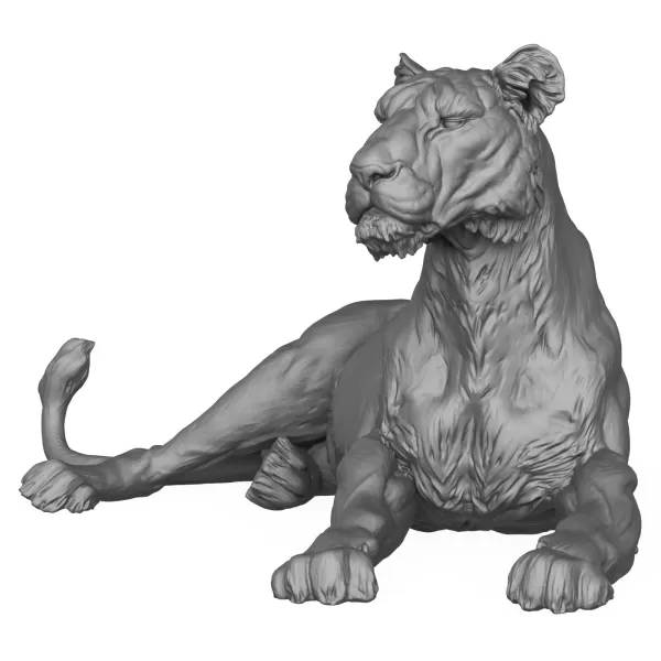 3D Printable Lying Wild Lioness - Model preview 2