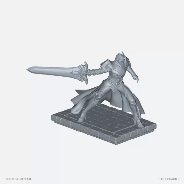 Wide-Stance Sword Warrior Statue - STL - Model preview 2