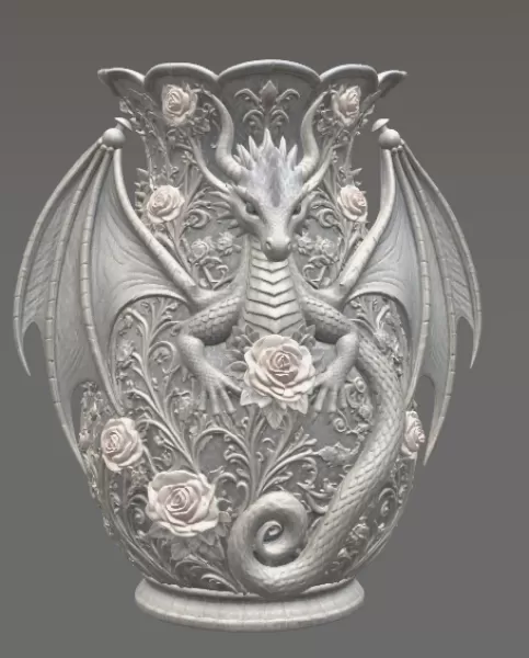 Emerald Rose Dragon Vase STL for 3D Print - Model preview 7