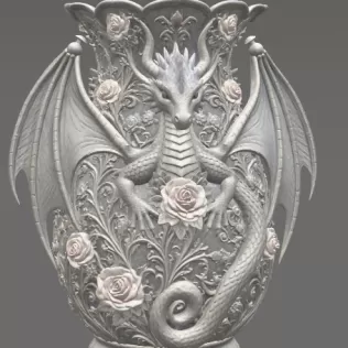 Emerald Rose Dragon Vase STL for 3D Print - Model thumbnail 7