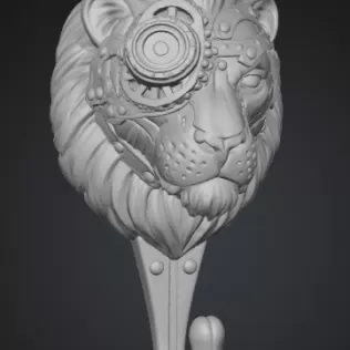 STL File Description — Steampunk Lion Head Wall Hook High Detail - Model thumbnail 2