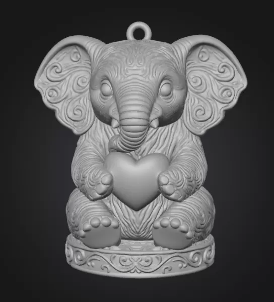 Cute Elephant Pendant — Heart Holding Figurine - Model preview 1