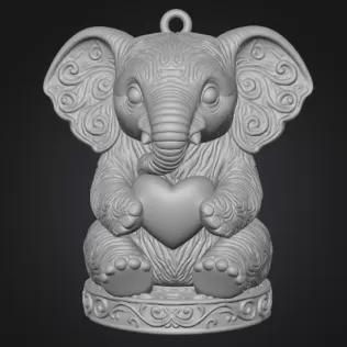 Cute Elephant Pendant — Heart Holding Figurine - Model thumbnail 1