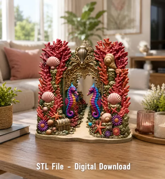 Coral Seahorse Fantasy Gateway STL File for 3D Print - Model preview 7
