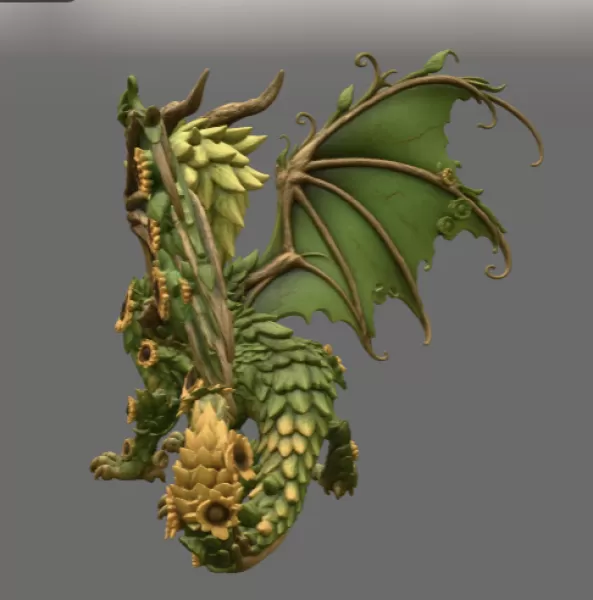 Sunflower Meadow Dragon STL File for 3D Print - Model preview 7