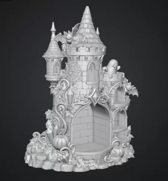 Haunted Halloween Castle LED Candle Holder STL File for 3D Print - Model preview 14