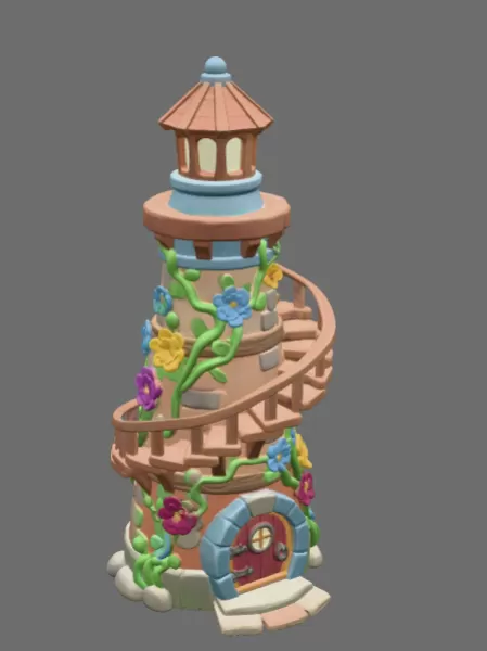 Fantasy Spiral Tower House STL File 3D Printable Fairy Tower - Model preview 6