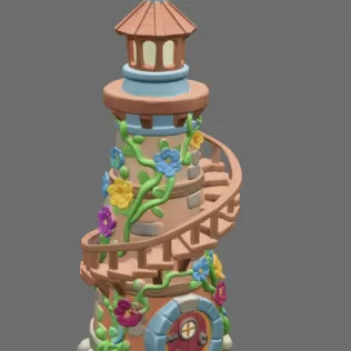 Fantasy Spiral Tower House STL File 3D Printable Fairy Tower - Model thumbnail 6