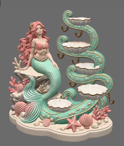 Mermaid Shell Jewelry Organizer STL File for 3D Print - Model preview 6