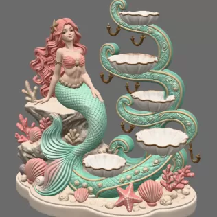 Mermaid Shell Jewelry Organizer STL File for 3D Print - Model thumbnail 6