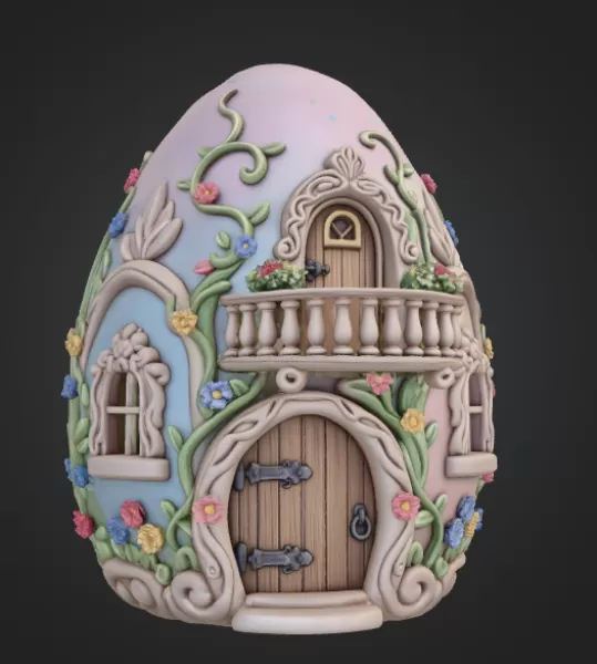 Fantasy Egg Cottage House – STL File 3D Printable - Model preview 3
