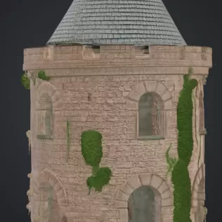 Runder turm mit spitzdach und schornstein - Model thumbnail 2