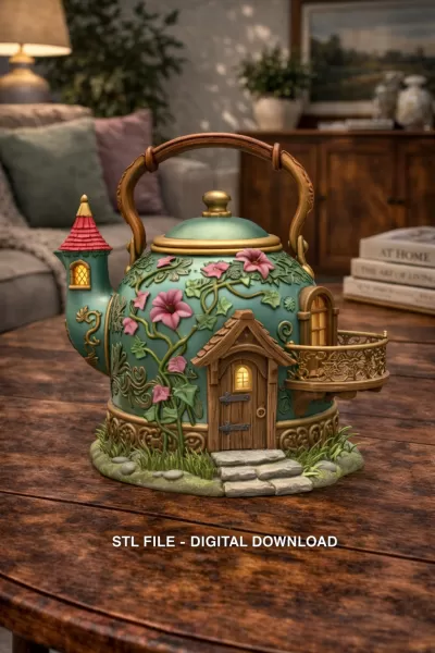 Fantasy Teapot Fairy House – STL File 3D Print - Model preview 2