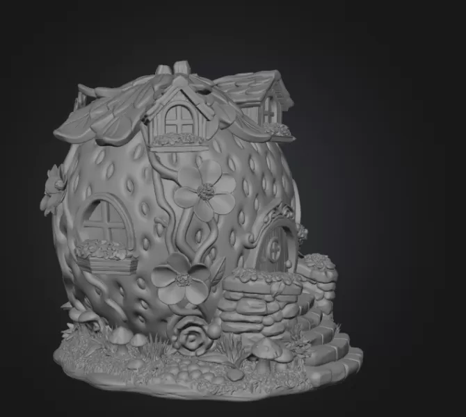 Strawberry Fairy Cottage STL File 3D Printable - Model preview 9