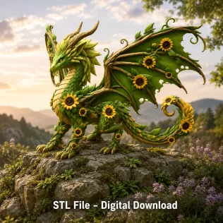 Sunflower Meadow Dragon STL File for 3D Print - Model thumbnail 2