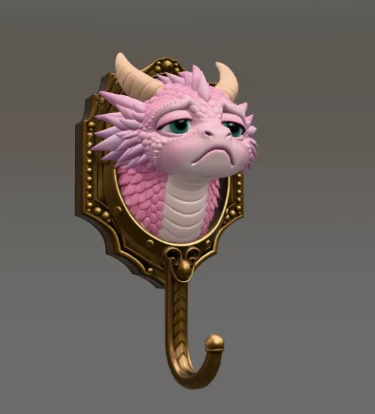 Grumpy Dragon Wall Hook STL File for 3D Print - Model preview 7