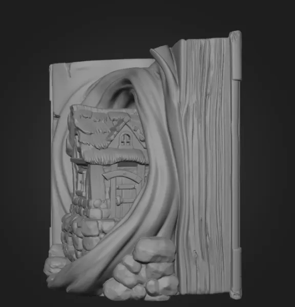 Fantasy Book Nook Cottage STL File 3D Printable Bookend Diorama - Model preview 7
