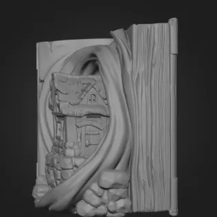 Fantasy Book Nook Cottage STL File 3D Printable Bookend Diorama - Model thumbnail 7