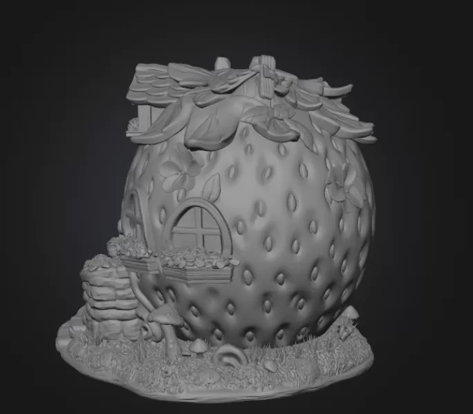 Strawberry Fairy Cottage STL File 3D Printable - Model preview 8