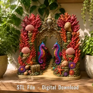 Coral Seahorse Fantasy Gateway STL File for 3D Print - Model thumbnail 6