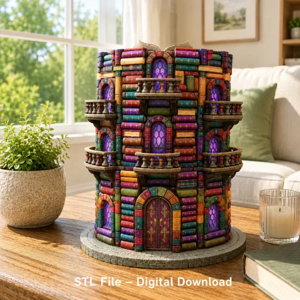 📚 Enchanted Library Tower STL File for 3D Print - Model preview 1