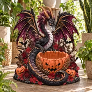 Gothic Halloween Dragon Pumpkin Bowl STL File for 3D Print - Model thumbnail 5