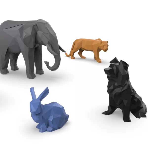 3D Low Polygonal Animals Set, Owl; Tiger; Cat; Elephant; Rabbit - Model preview 5