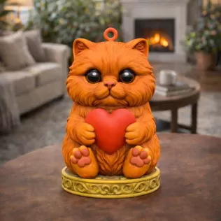 Adorable Persian cat figurine holding a heart Pendant