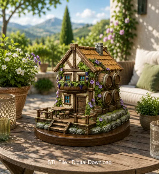 Fantasy Wine Cottage – Medieval Vineyard House STL for 3D Printi - Model preview 1